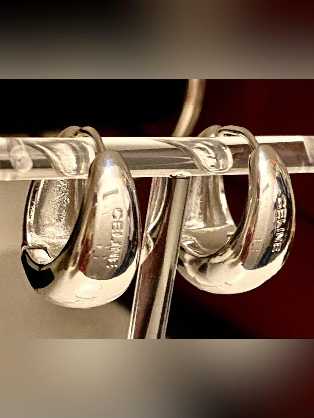 Fashion Jewelry Shiny Silver Plated Inspired Logo C-Sculpted
Hoop Earrings